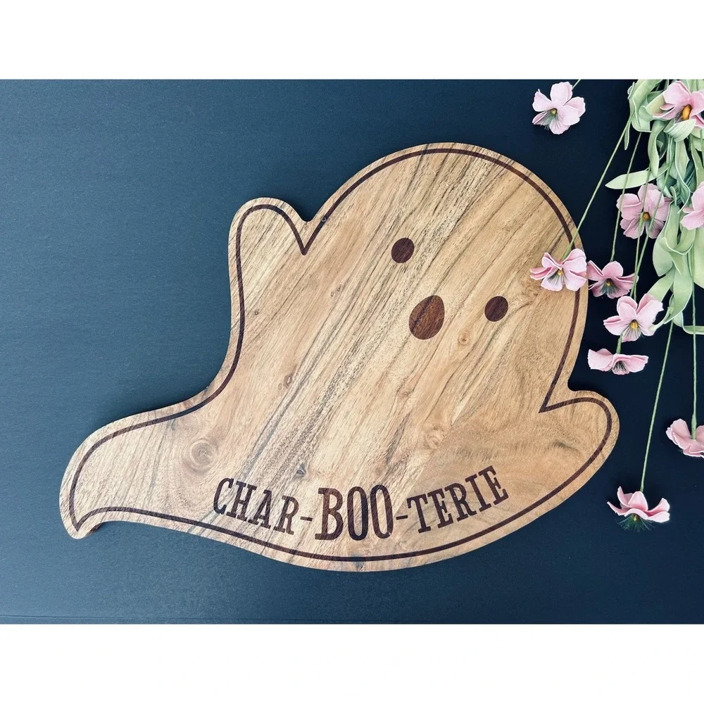 Ghost Shaped Halloween Wood Charcuterie Board Serving Tray Char-BOO-terie Cute